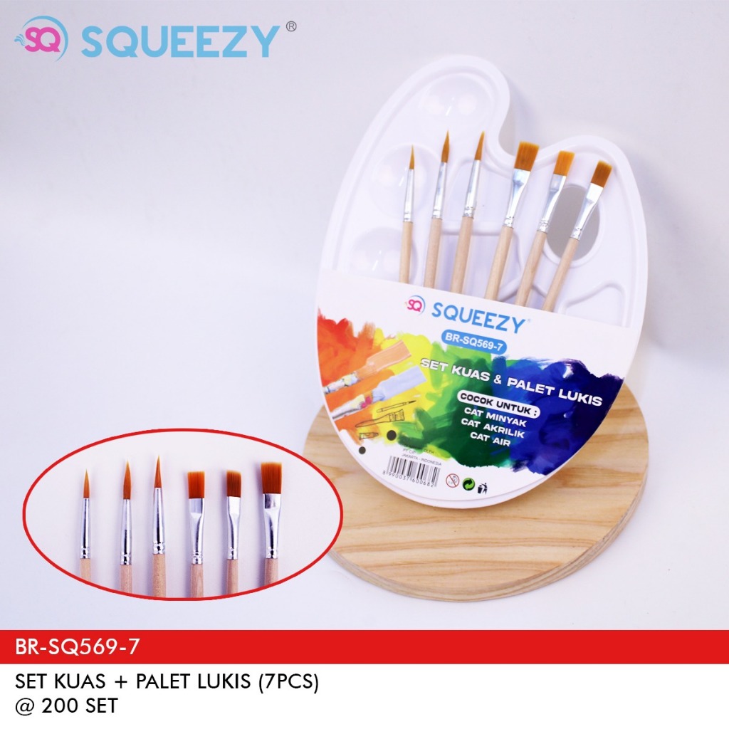 

kuas set squeezy isi 6 kuas plus palet ( ada 3 macam variasi( rainbow, minyak dan nylon ) art brush