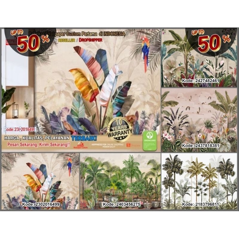 Wallpaper Custom 3D Tema Leaf | Daun Aesthetic | Wallpaper Kamar | Wallpaper Dinding | Wallpaper Rua