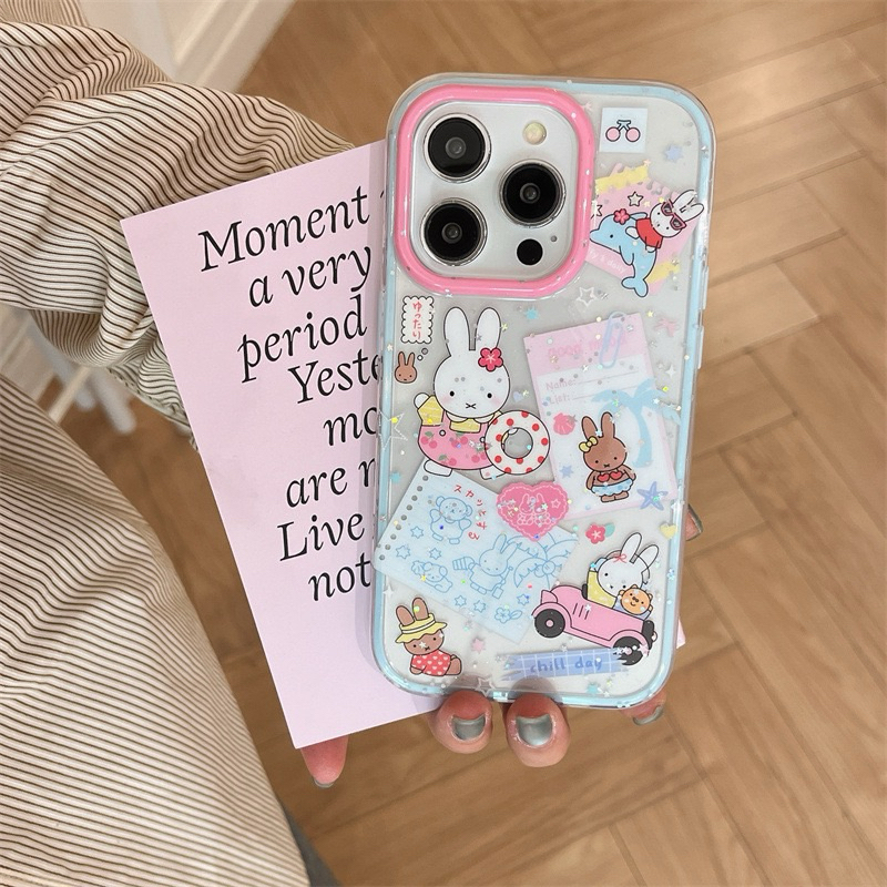 Cute  bunny Blue Bumper Case Iphone 13 14 15 16 Pro Promax