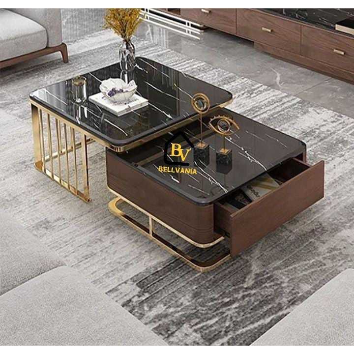 Set Meja Gold Marmer Black HPL