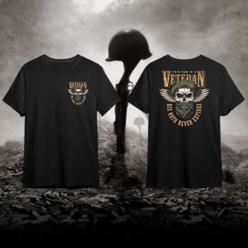 Kaos US ARMY T-shirt Military Vintage " SKULLS VETERAN ARMY " Hitam