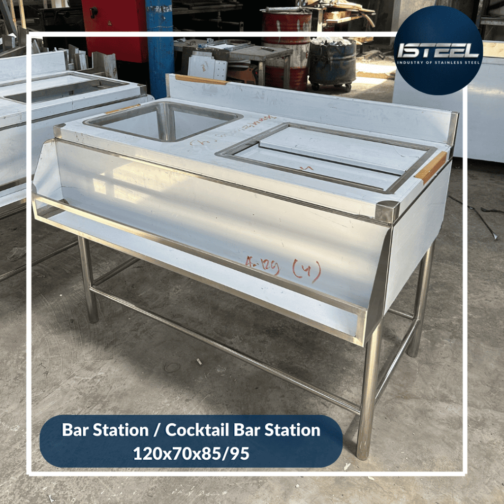 Cocktail Station/Sink + Ice Bin Area Full Stainless Steel | iSteel | SUS 201 | 120x70x85/95