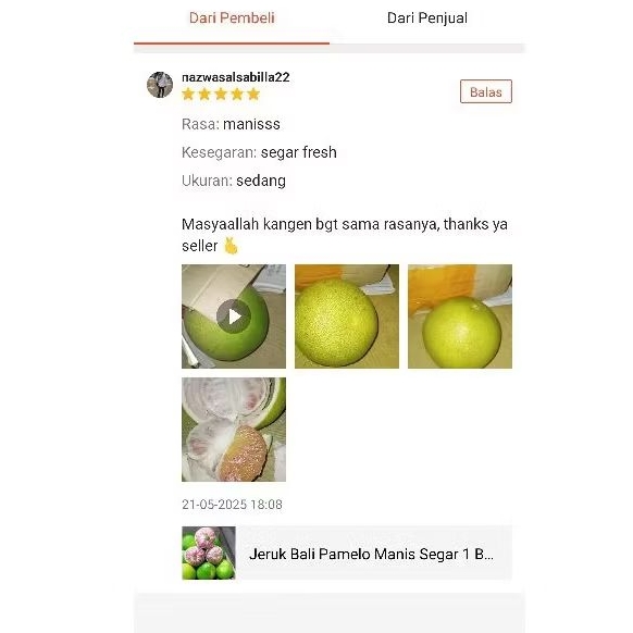 

Jeruk Bali Pamelo Manis Segar 1 Buah 1,1 kg - 1,2 kg ( Ukuran Besar )