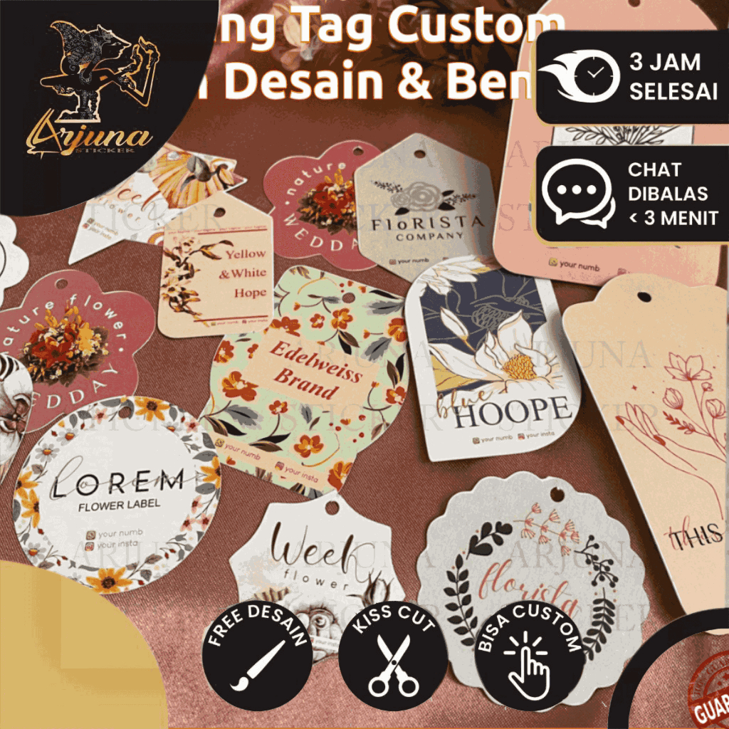 

Hang Tag Bentuk Custom Label Gantung Buket Toko Bunga Arjuna Hangtag Baju Jilbab Florist Premium