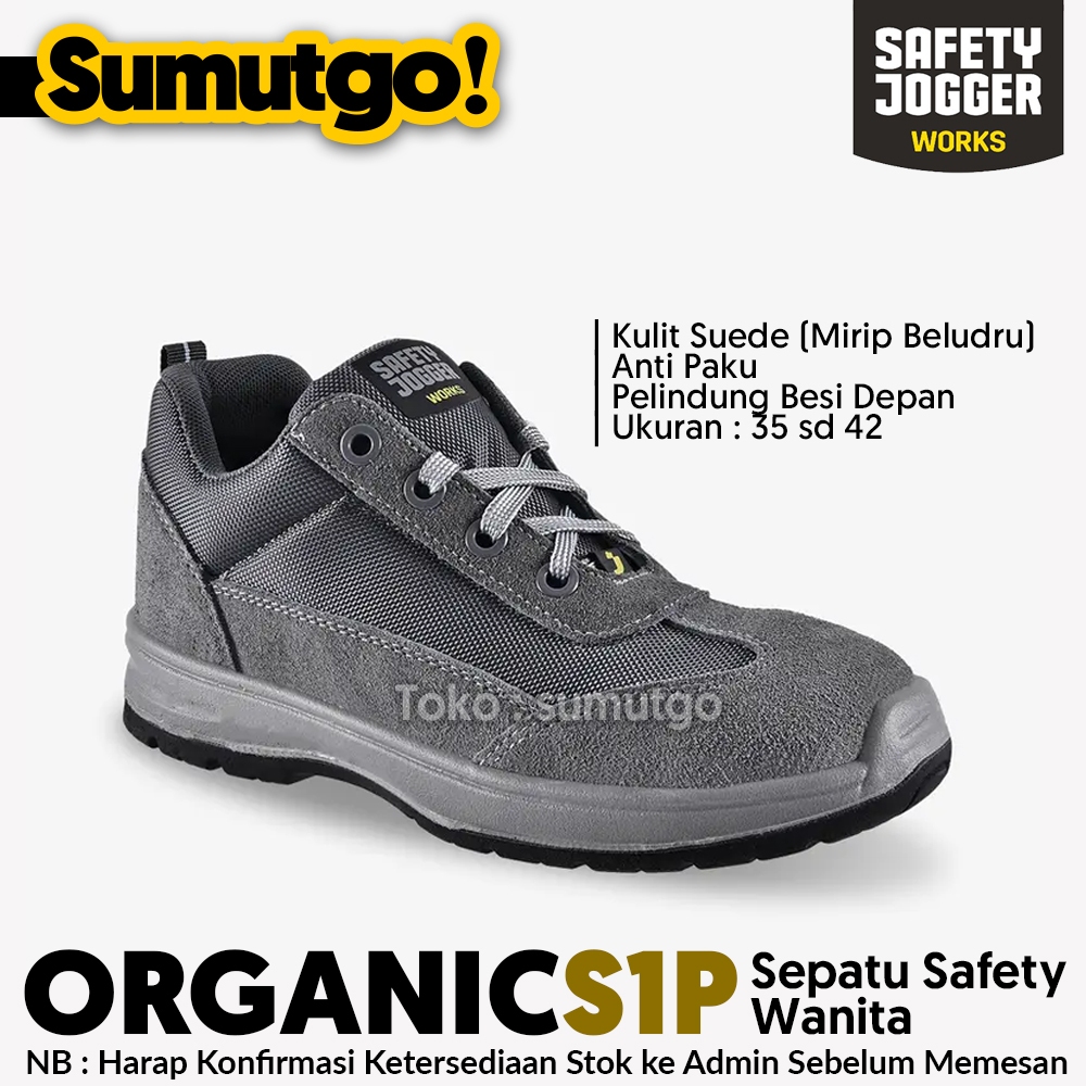Sepatu Safety Jogger ORGANIC S1P / Safety Shoes Wanita Pendek Anti Paku Anti Slip Pelindung Besi Dep