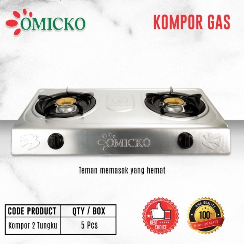 Kompor Gas 2 Tungku Stainless OMICKO Kompor Gas Murah Dua Tungku