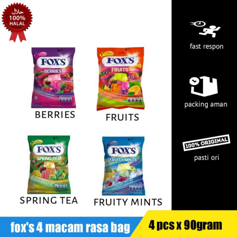 

PAKET HEMAT Permen fox's bag FOX'S clear Rasa 4 macam 90 gram