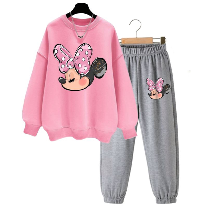 Oneset Sweater Anak Perempuan Remaja Kekinian Minnie Mouse Angry / Setelan Baju Anak Perempuan Celan