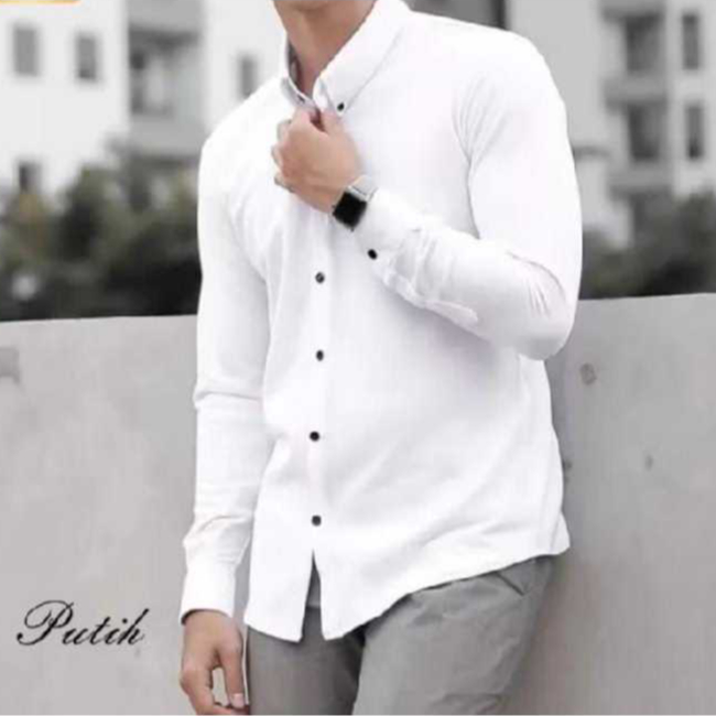 Kemeja Kerja Pria Polos Lengan Panjang Jumbo Slimfit Premium Distro Atasan Hem Cowok Hitam