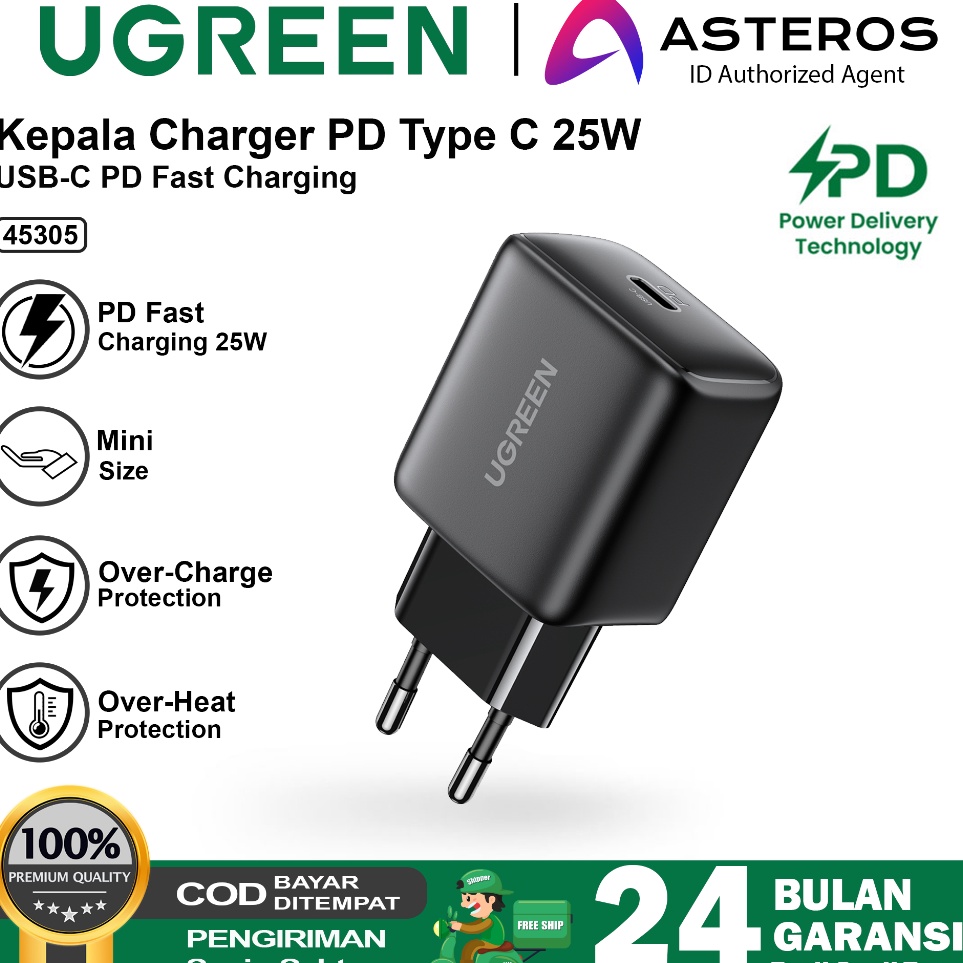 UGREEN Kepala Charger Samsung 25 watt PD Type C Super Fast Charging PPS PD 3 4 4535