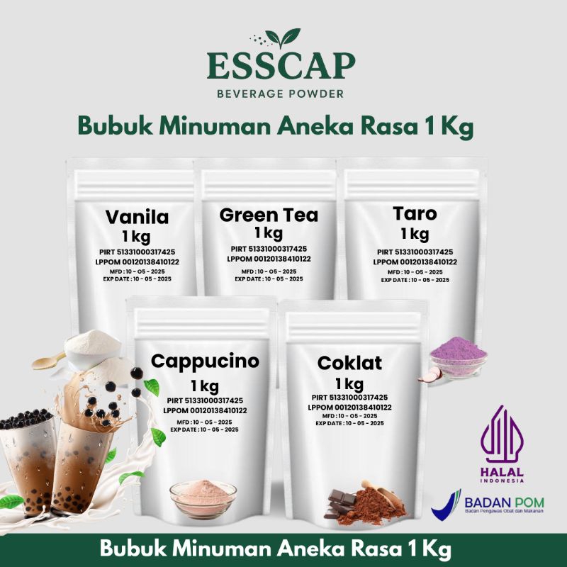 

Esscap Bubuk Minuman 1kg – Minuman Instan, Aneka Rasa Coklat, Kopi, Vanila, Teh