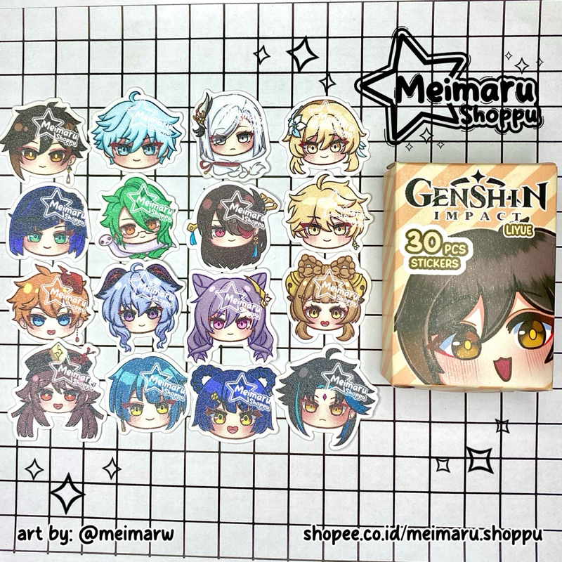 

[Meimaru Shoppu] STICKER PACK GENSHIN IMPACT GLITTER 30 PCS / STIKER LIYUE DIE CUT / Zhongli / Beidou / Baizhu / Childe / Tartaglia / Hutao / Shenhe / Yaoyao / Xiao / Ganyu / Xiangling / Keqing / Xingqiu / Yelan / Chongyun