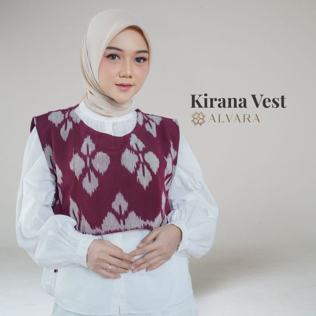 ALVARA Kirana Vest Batik Rompi Wanita Outer Tenun Etnik Modern Warna Warna Maroon Big Size Jumbo