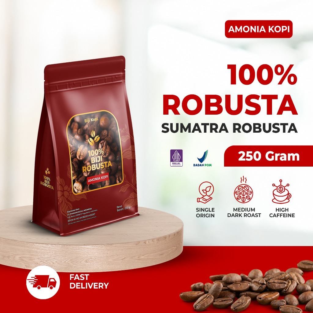 

Amoniakopi - Biji Kopi Bubuk Robusta Lampung Medium Roast Coffee Beans | Coffee Roast Beans Espresso Bean Coffe 250 Gram