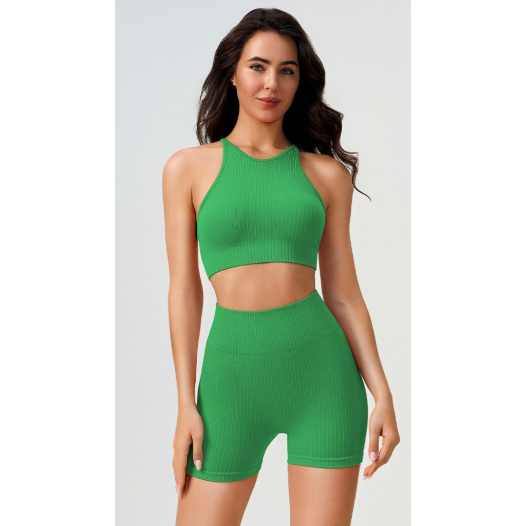 Shine Sport -  Setelan Sport Bra/Hotpants Wanita Bra Olahraga Premium Bra Tali Silang Model Salur Br