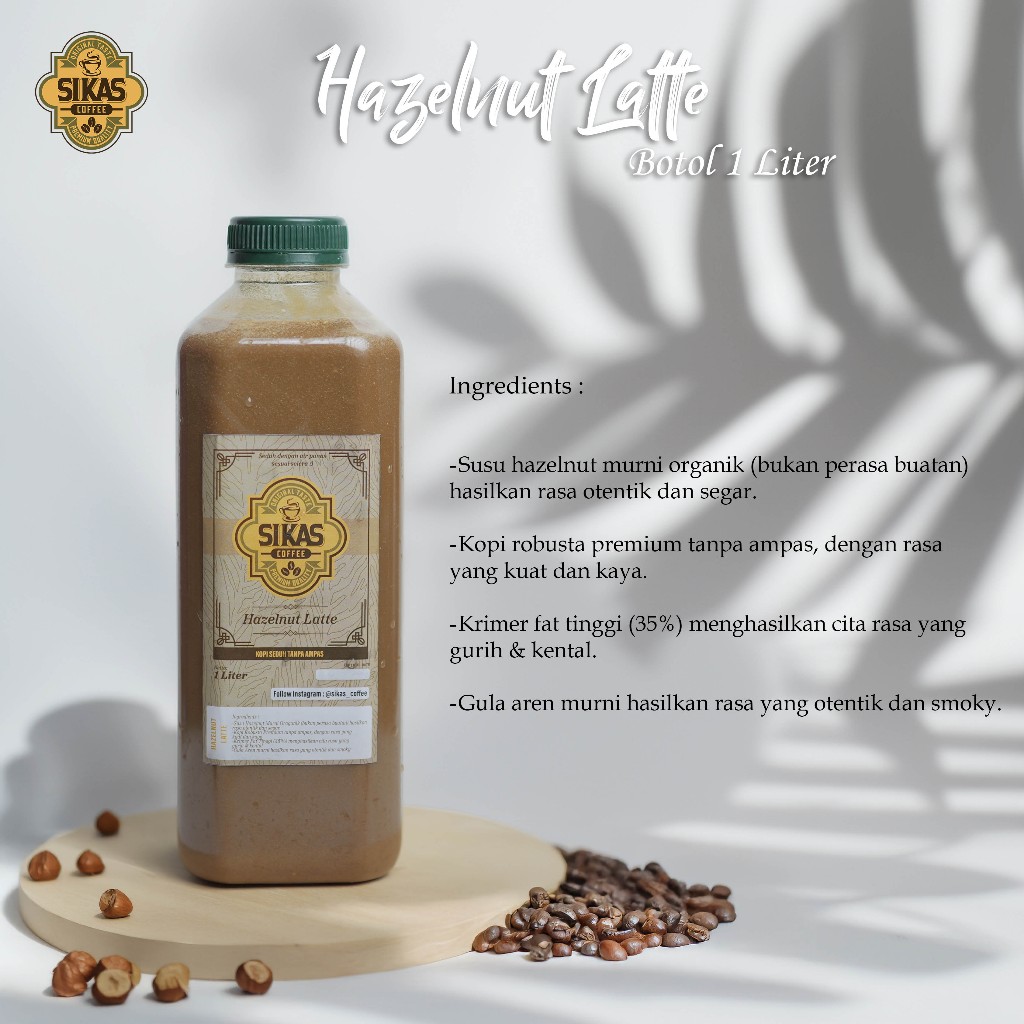 

Sikas Coffee Hazelnut Latte Botol 1 Liter Kopi Instan tinggal shaker atau kocok