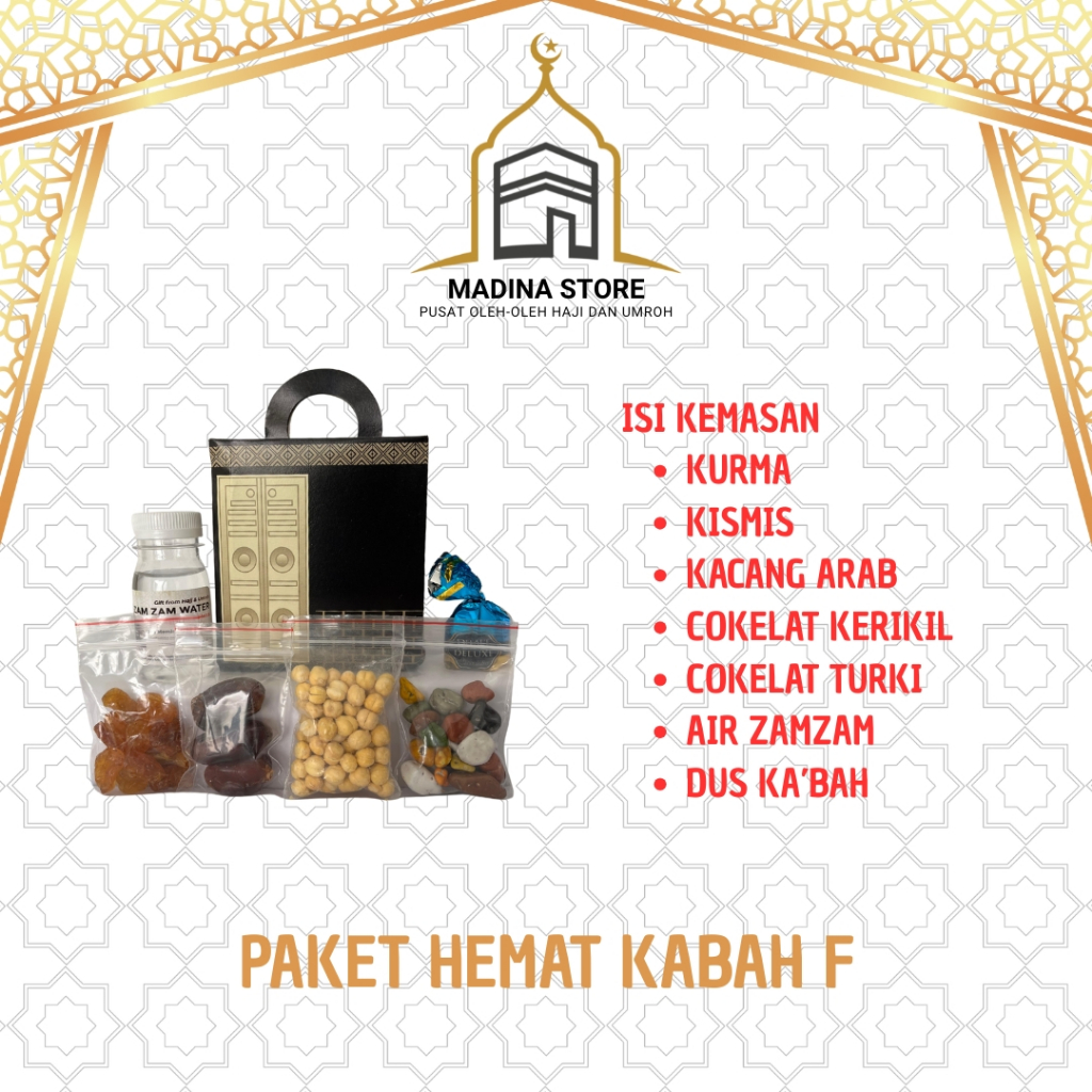 

Paket Hemat Oleh-oleh Haji dan Umroh Paket F isi Air Zamzam Dus Ka'bah