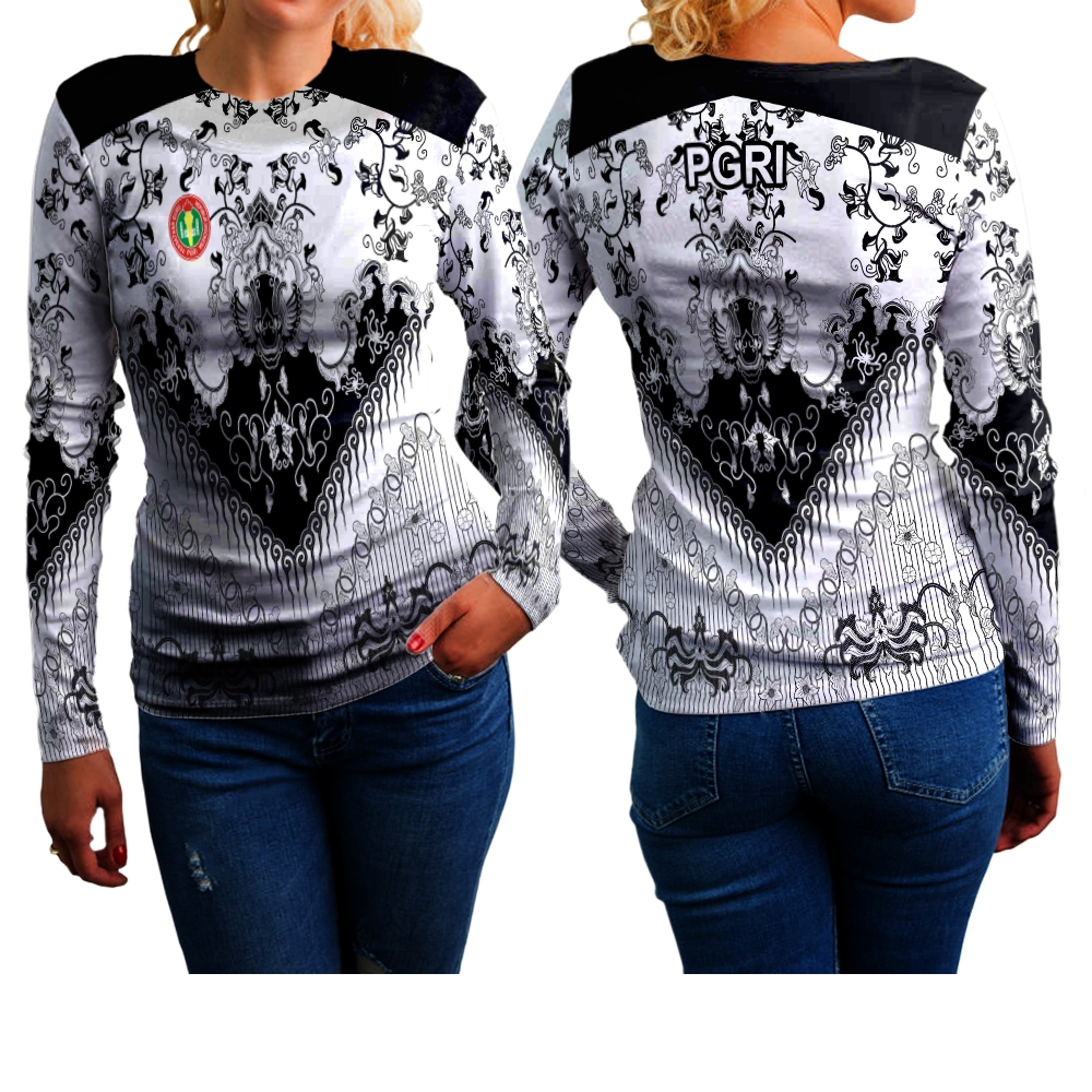 Baju Jersey Guru Motif Batik PGRI INDONESIA Perempuan Tangan Panjang Printing Desain