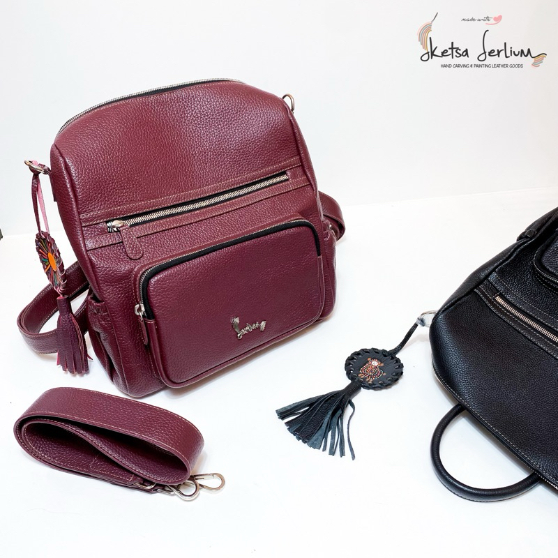 Keiko Backpack (ransel kulit/ransel asli kulit/ ransel kulit sapi/ ransel laptop/ ransel kuliah/ ran