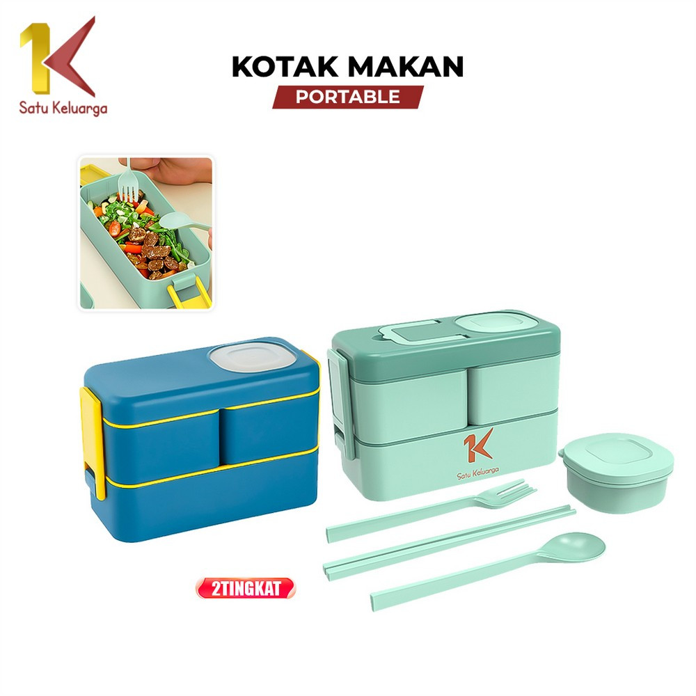 Satu Keluarga Kotak Makan 2 Tingkat 1050ML Ada Sauce Cup C779 Rantang Makanan Set Anti Tumpah / Lunc