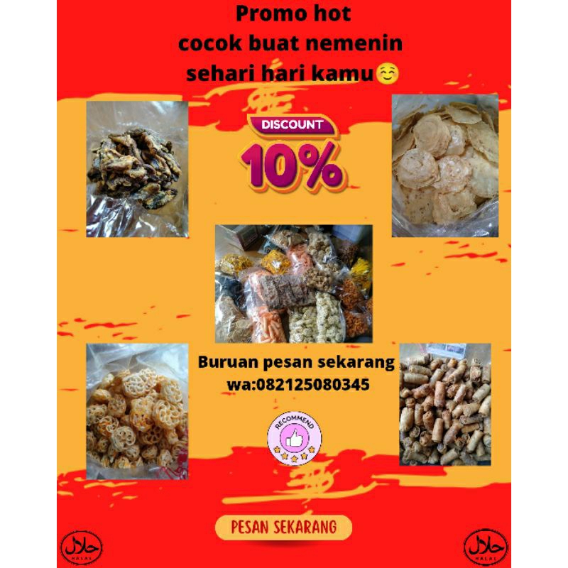 

promo diskon kerupuk pedas gurih 1paket dengan banyak varian rasa