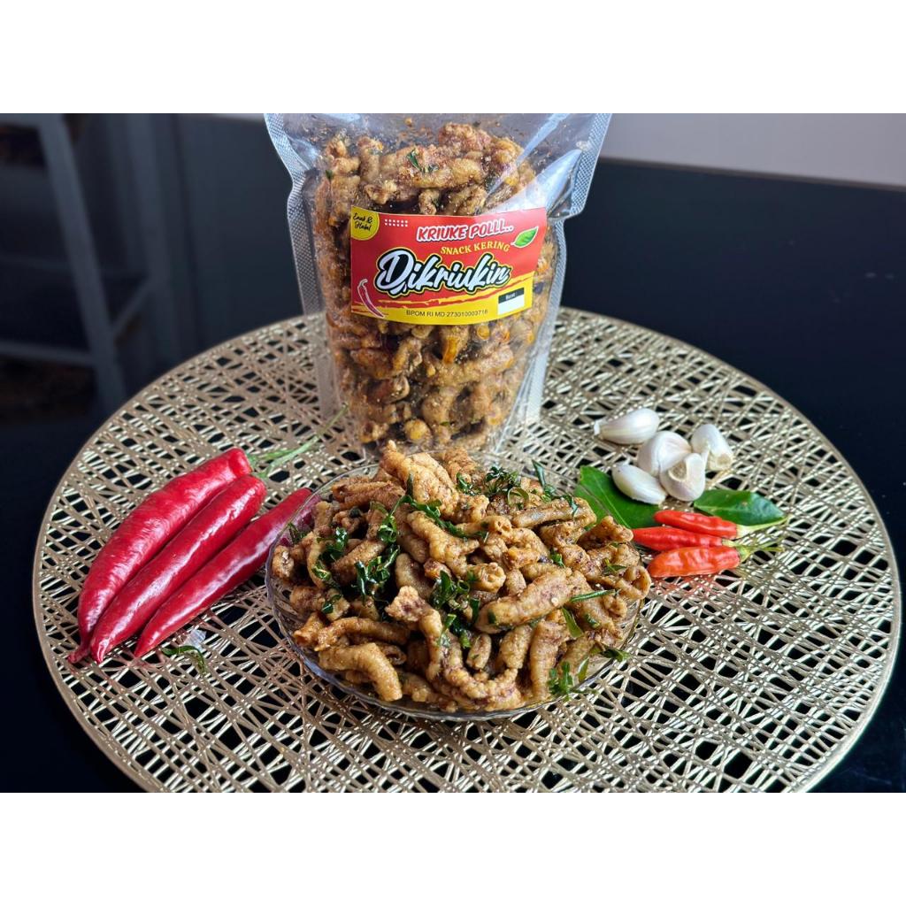 

Dikriukin Keripik Usus Crispy daun jeruk pedas original extrapedas