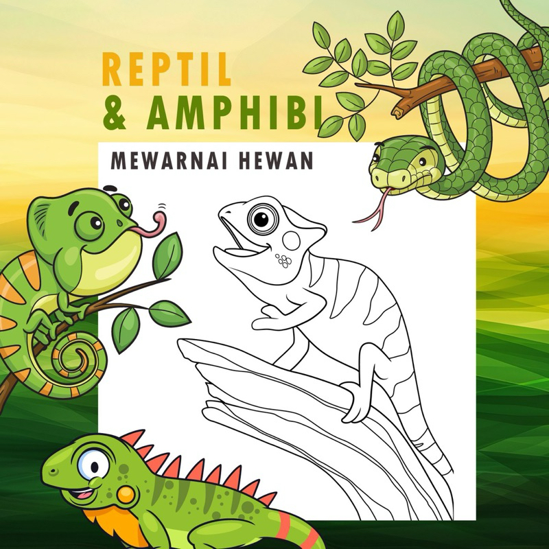 

25 Lembar A5 | Kertas Mewarnai tema Reptil & Amphibi