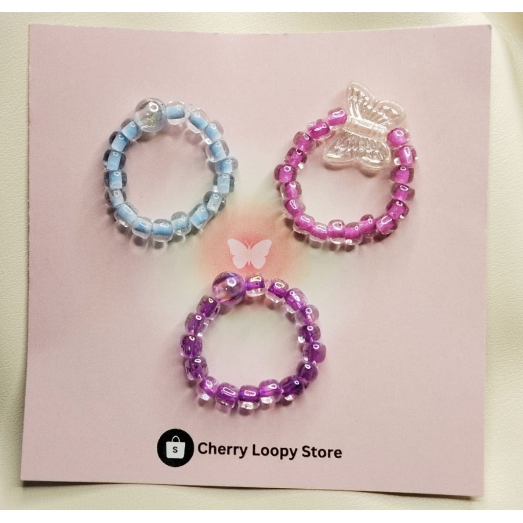 (Dapet 3)Cincin Manik Random Warna-Cincin Kupu
