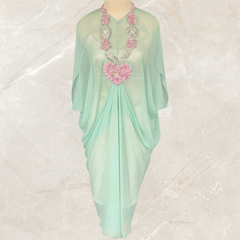 PRELOVED Studio 133 Biyan Kaftan Dress (Peppermint Green with Pink embellishment) Size M