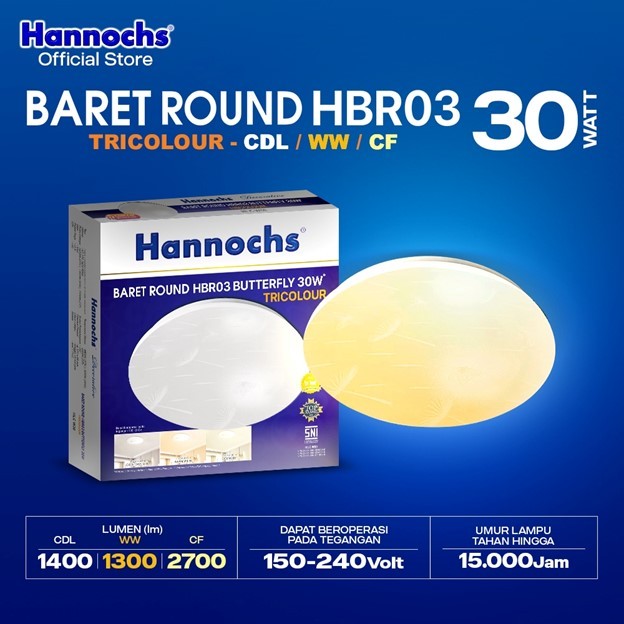 Hannochs Lampu Downlight / Lampu Plafon Baret LED Baret Round HBR03 Butterfly / Kupu-Kupu 30W Tricol