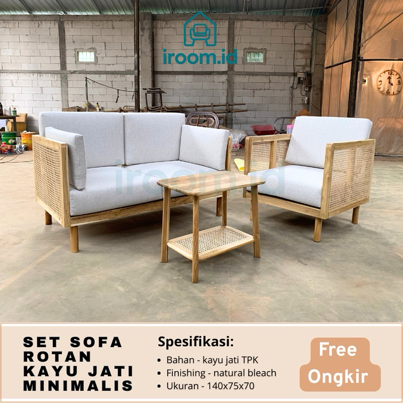 sofa minimalis rotan kayu jati - sofa ruang tamu - sofa keluarga - sofa sudut - kursi tamu - sofa be