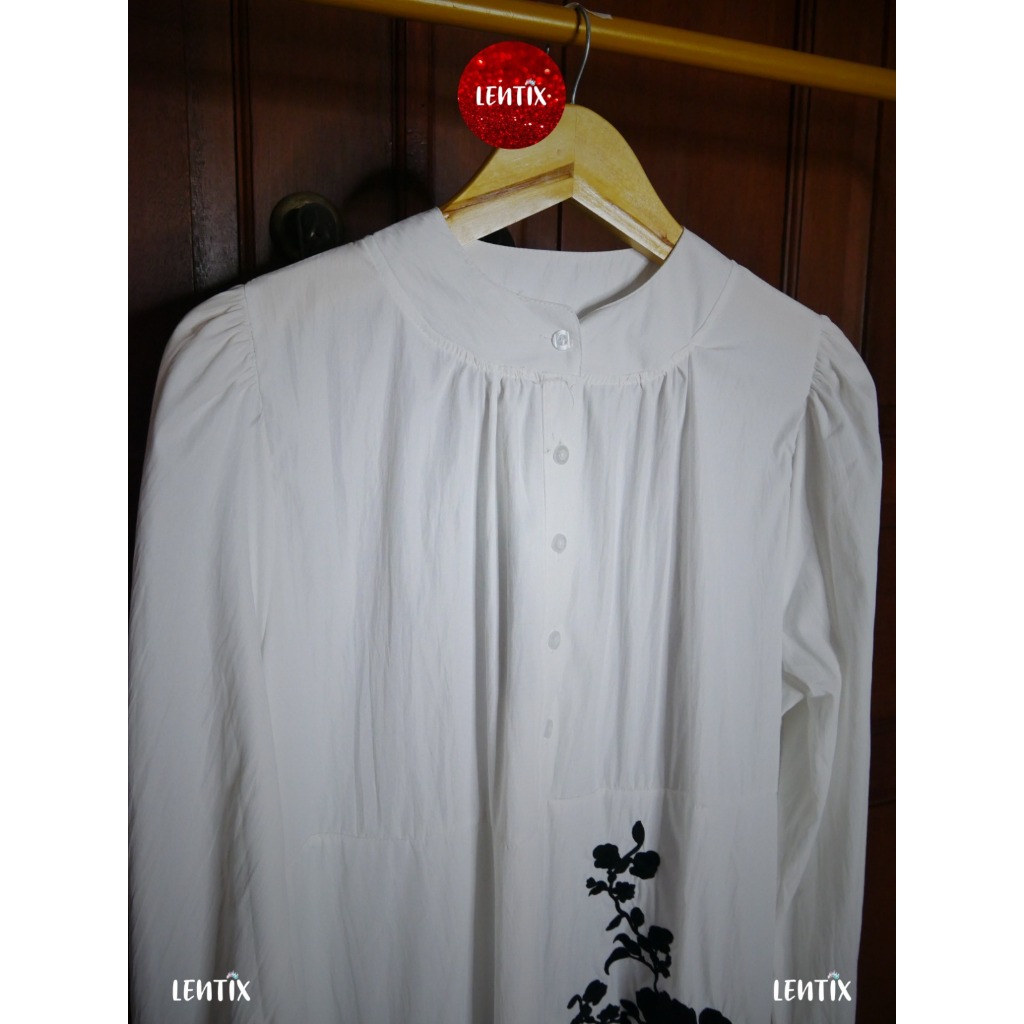 DRESS PUTIH WANITA MUSLIMAH ELEGAN | Long Dress Rayon Bordir Bunga Lengan Panjang – LENTIX