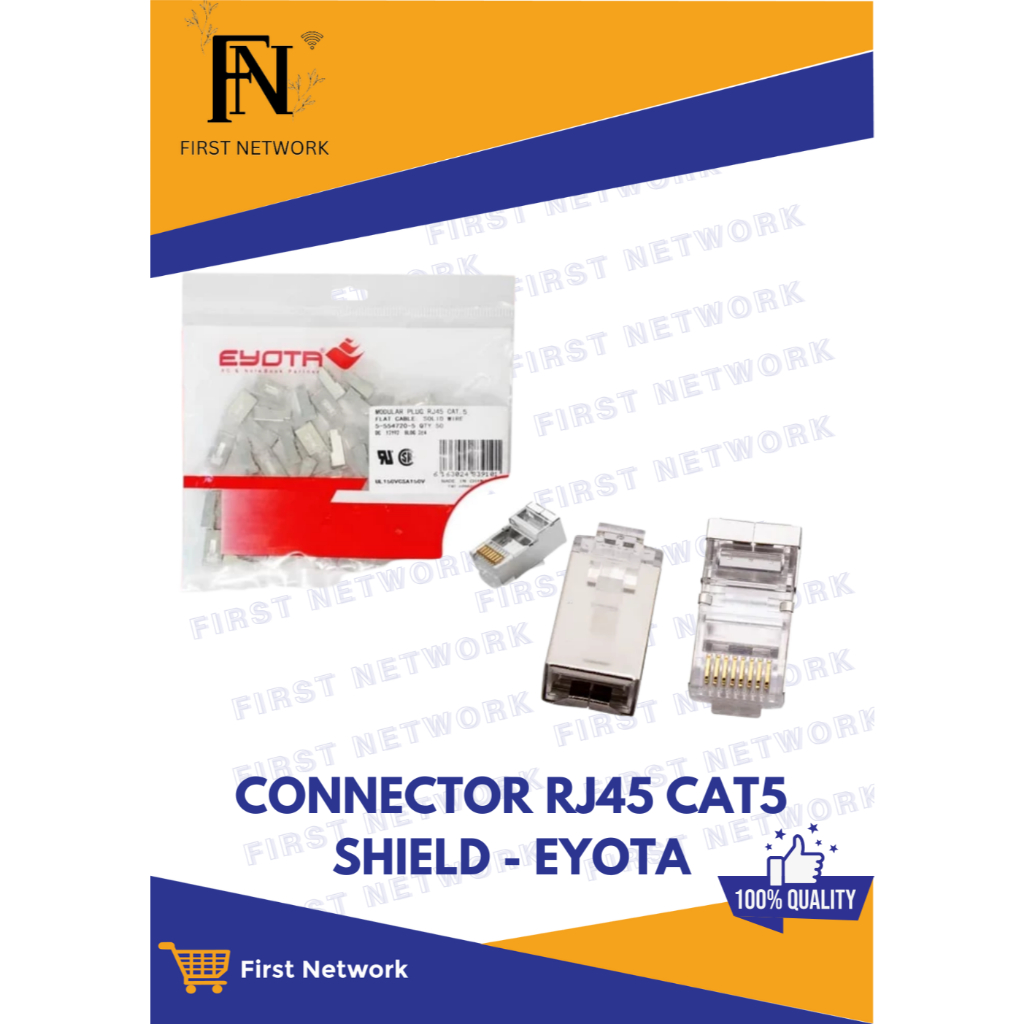 CONNECTOR RJ45 CAT5 SHIELD - EYOTA / CONNECTOR MODULER PLUG RJ45 / CONNECTOR RJ45 EYOTA
