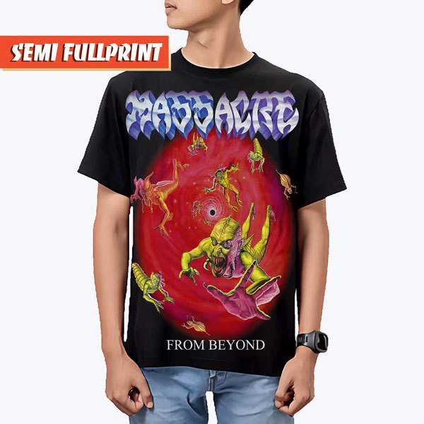 KAOS MASSACRE SEMI FULLPRINT | BAJU BAND BOOTLEG METAL THRASH GRINDCORE ROCK UNISEX | FROM BEYOND