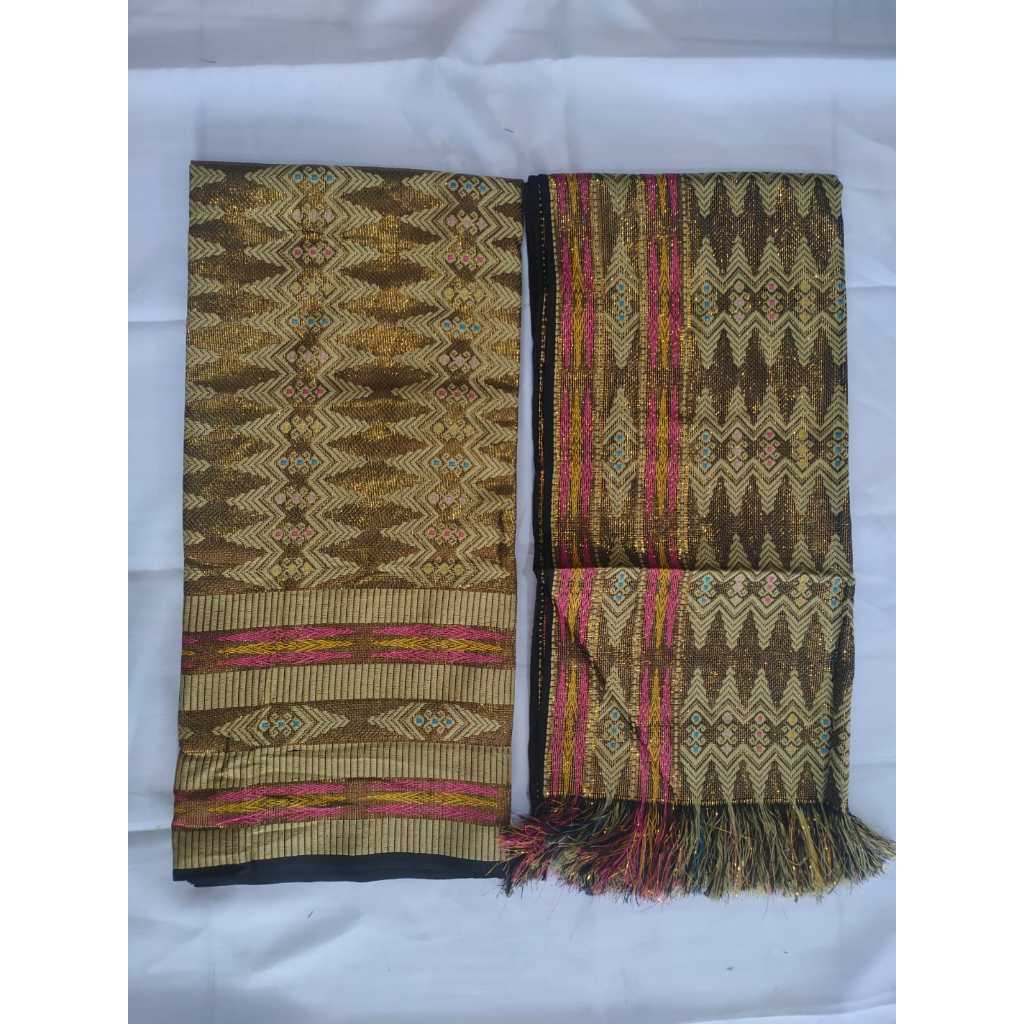 Kain Songket set selendang, kain songket Palembang, kain songket Variasi Warna Hitam