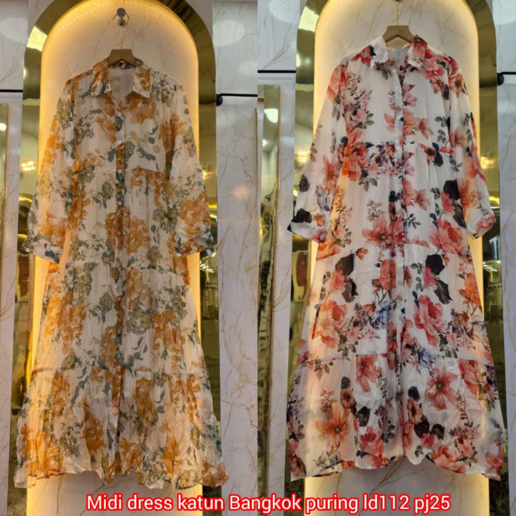 Real pic original dan TERMURAH MIDI dress PREMIUM Butik / Maxi Dress cotton full furing Bangkok IMPO