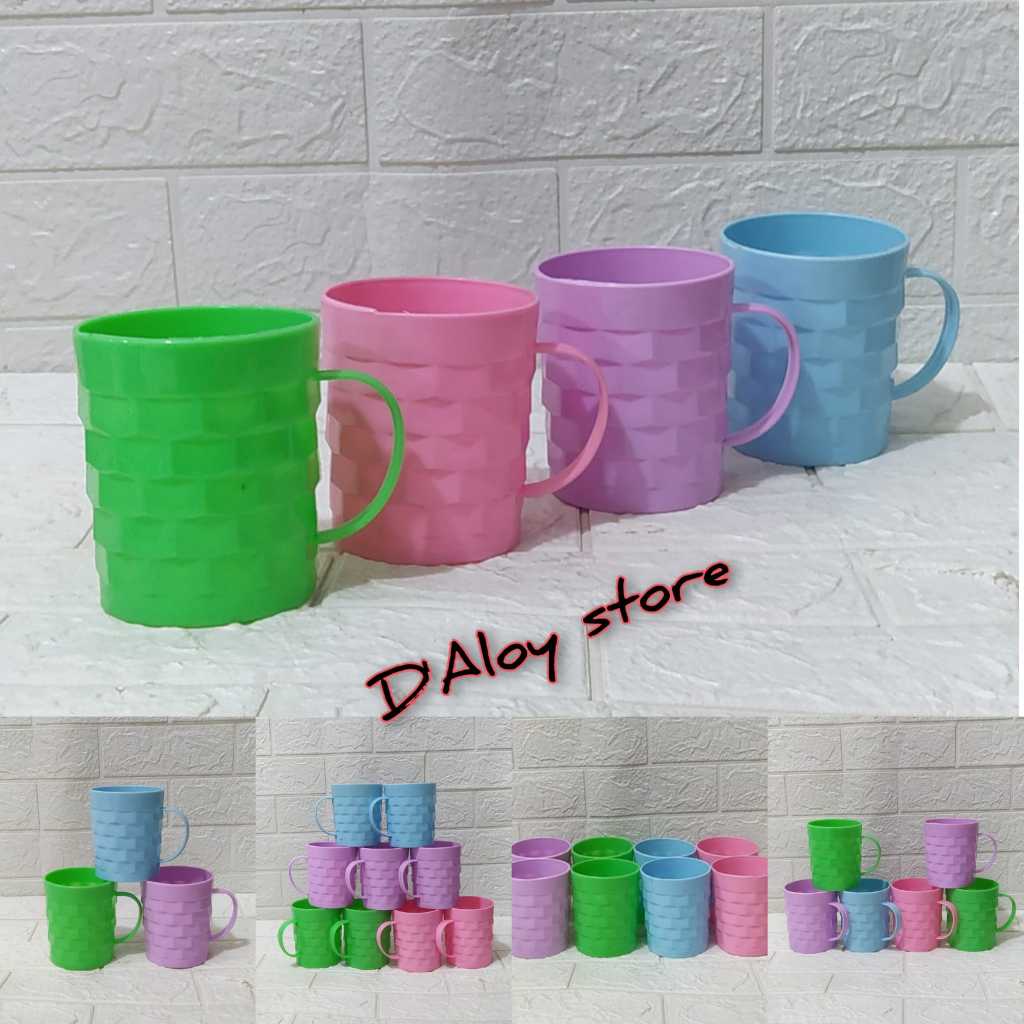 GELAS PLASTIK TIKAR 1 LUSIN GELAS GAGANG PLASTIK CANGKIR PLASTIK GELAS MINUM PLASTIK