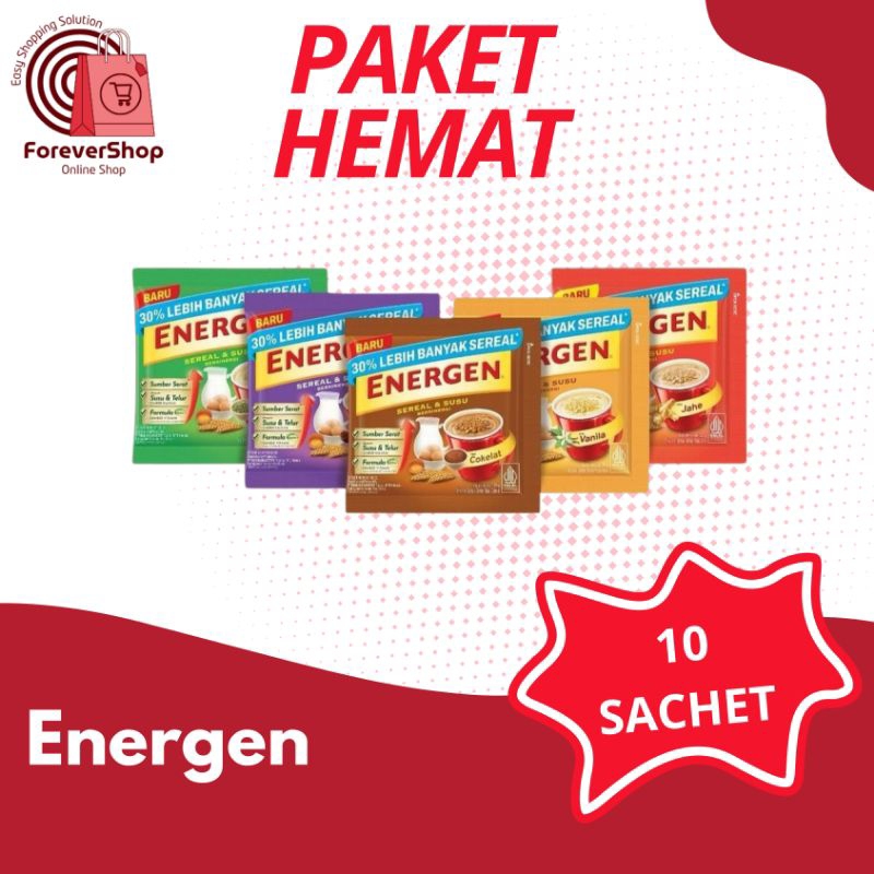 

Energen Sereal 10pcs- Rasa Cokelat, Vanila, Kacang Hijau, Jahe dan Kurma