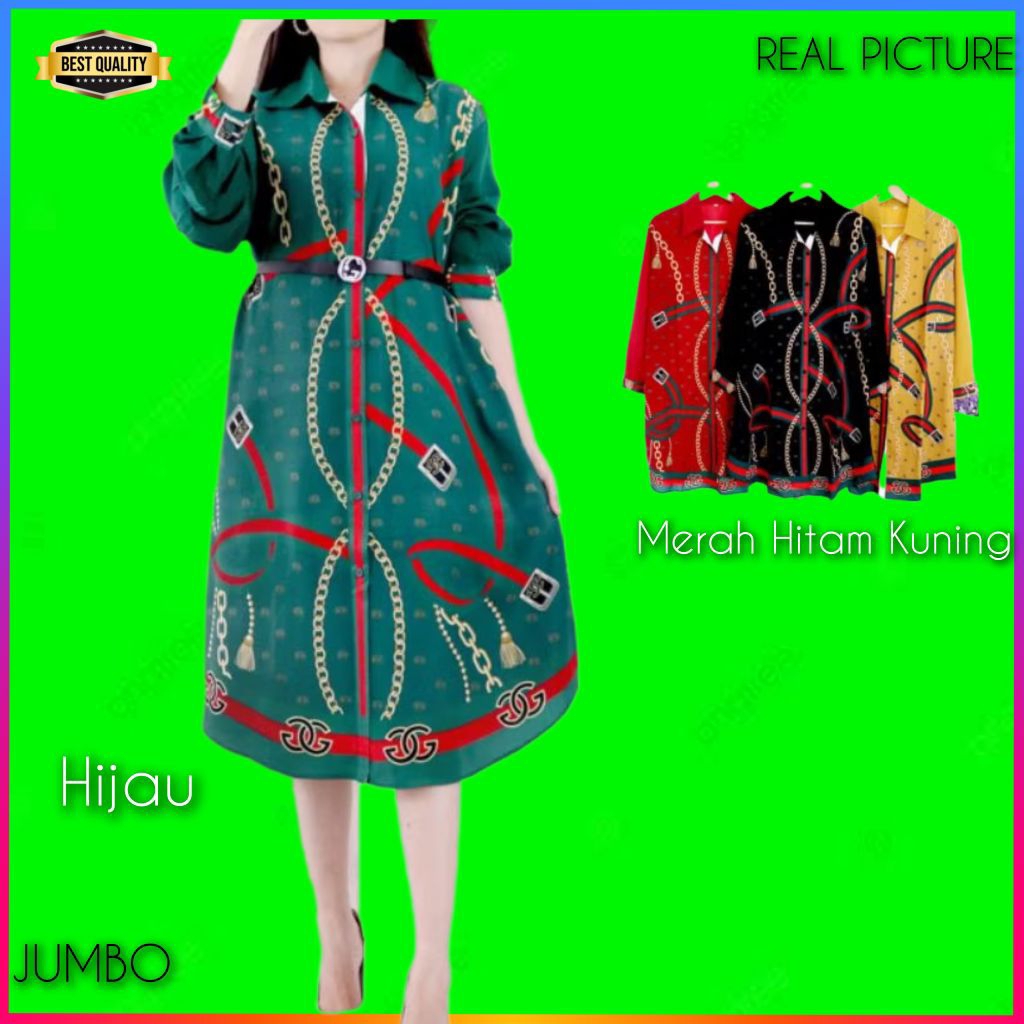 Gaun Bigsize Wanita LD 120 Diosma Dress Jumbo Natal Korea Elegan Hijau