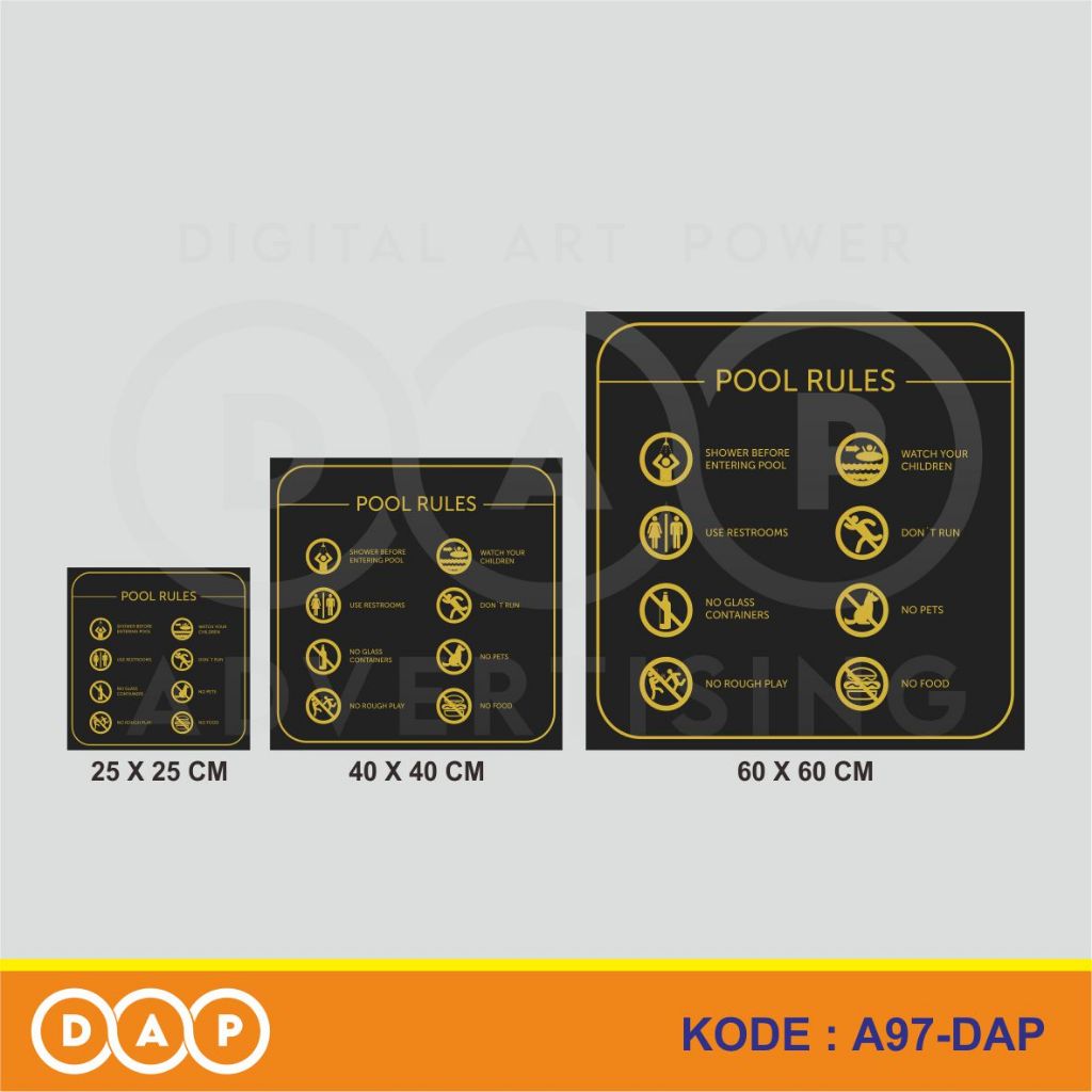 

A97 - Acrylic Sign, Stiker Akrilik Pool Rules, Aturan Kolam Renang, Tahan Air, Termurah, Bisa Custom