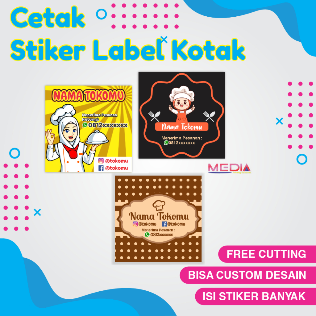 

CETAK STIKER CROMO LABEL OLSHOP KOTAK MAKANAN TOPLES KEMASAN BOTOL MINUMAN CUSTOM MURAH SUDAH CUTTING BAHAN STICKER KROMO