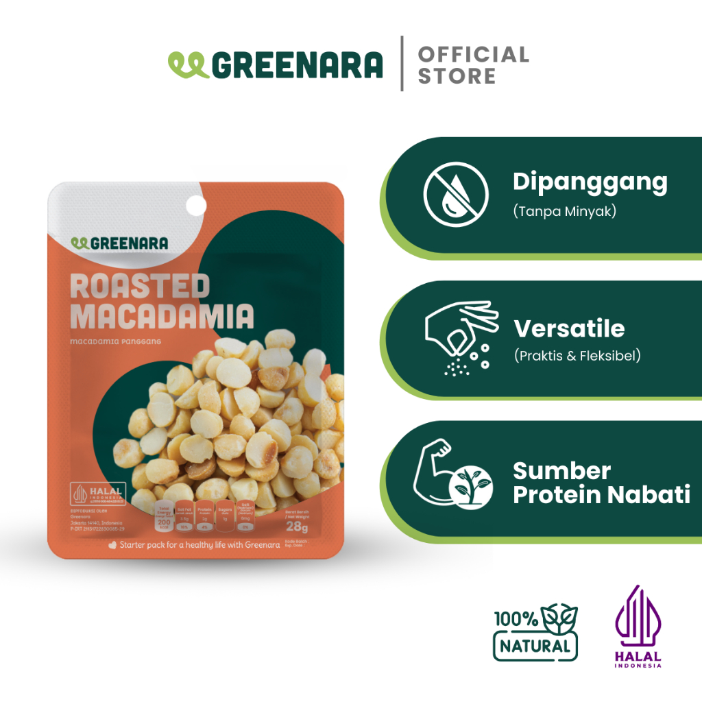 

Greenara One Serving Roasted Macadamia 28gr / Snack Sehat / Kacang Macadamia / Camilan Diet
