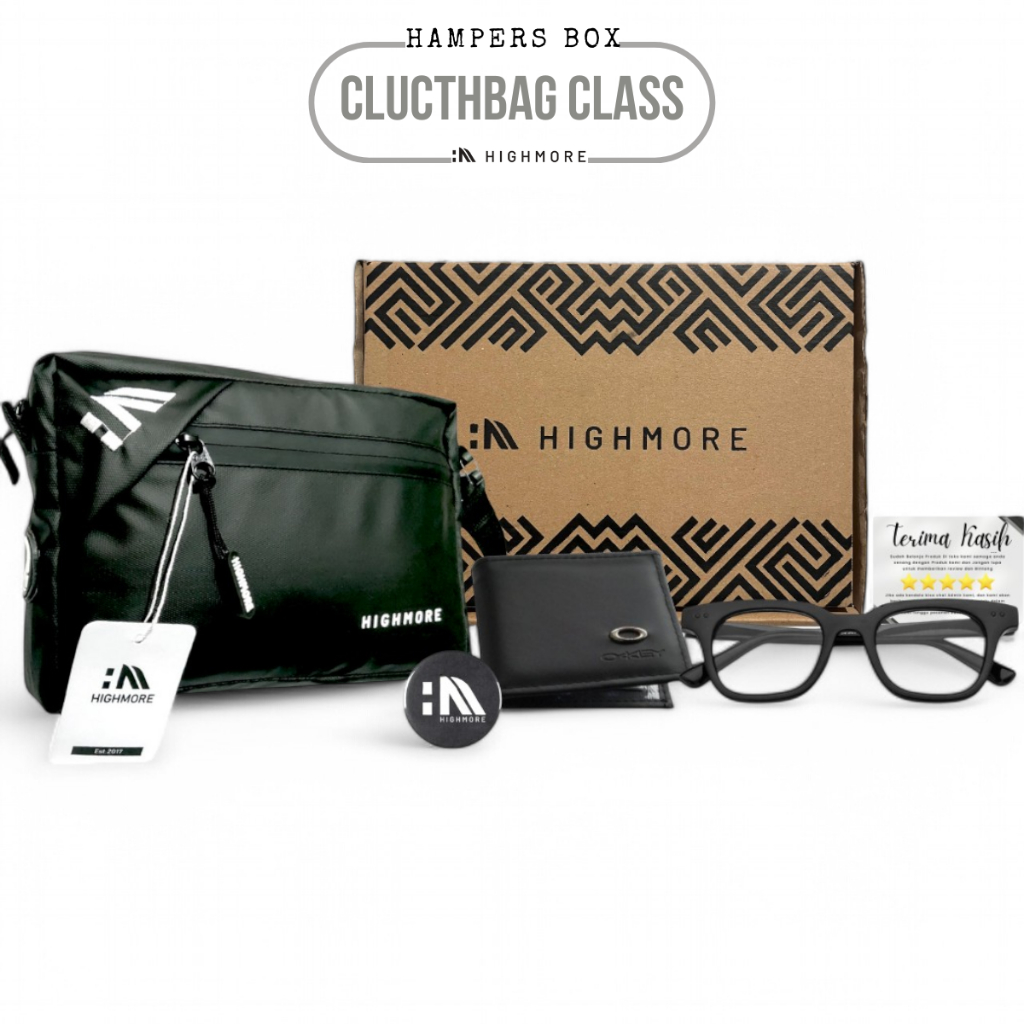 HIGHMORE PAKET HAMPERS Ekonomis Gift Set Slingbag Handbag Anti Air Topi Dompet Pria Cowok Highmore