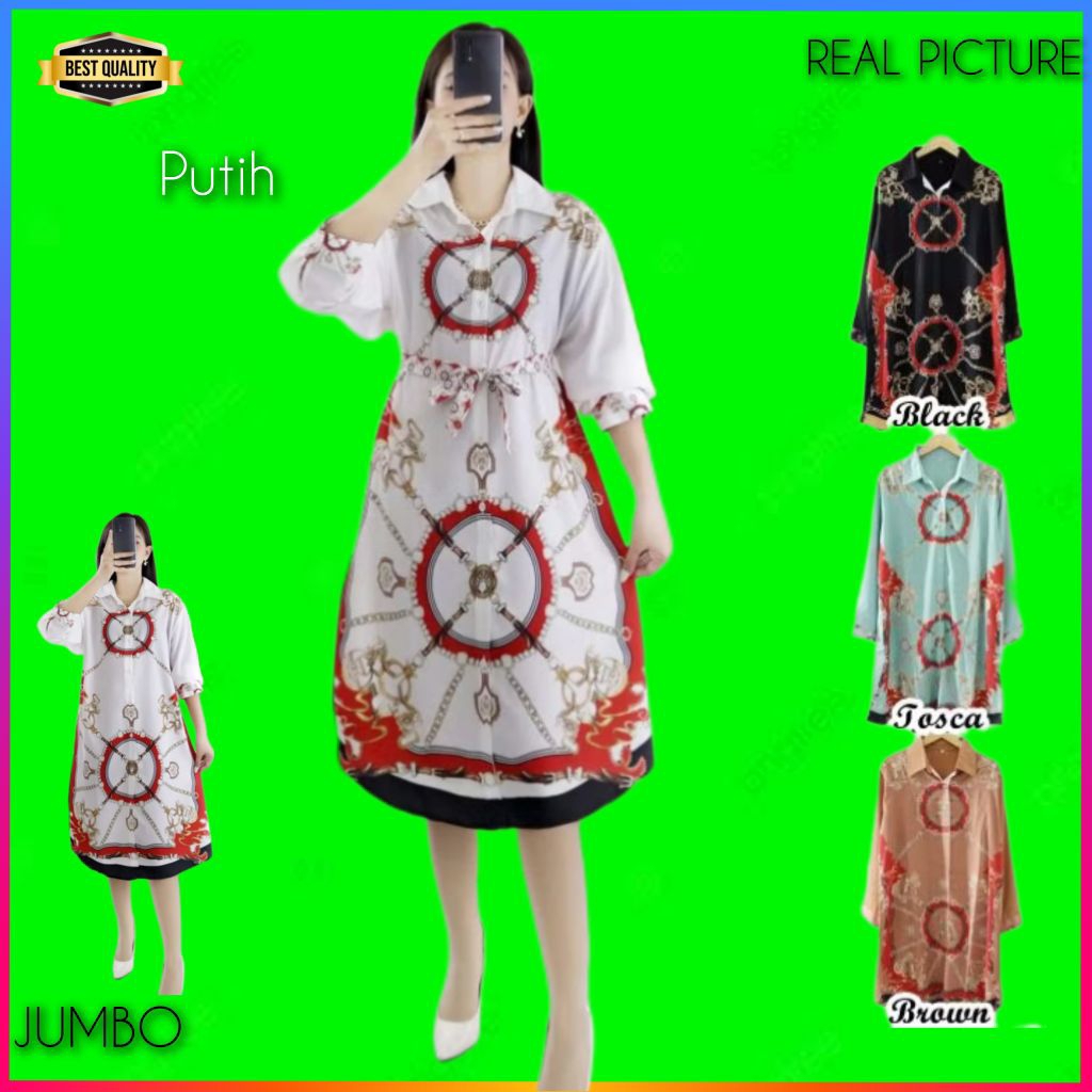 Gaun Bigsize Wanita LD 120 Fatsia Midi Dress Jumbo Natal Korea Putih