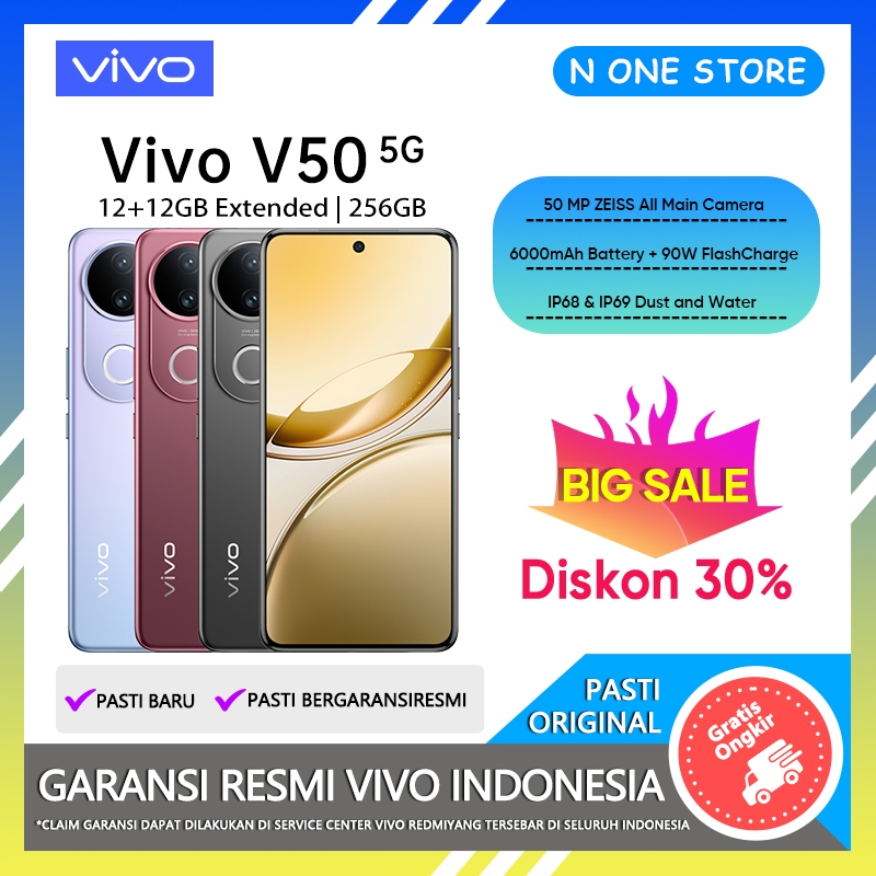 Hp Vivo V50 5G 12/256GB RAM 12GB+12GB Extended ROM 256GB Vivo Terbaru 2025 Garansi Resmi