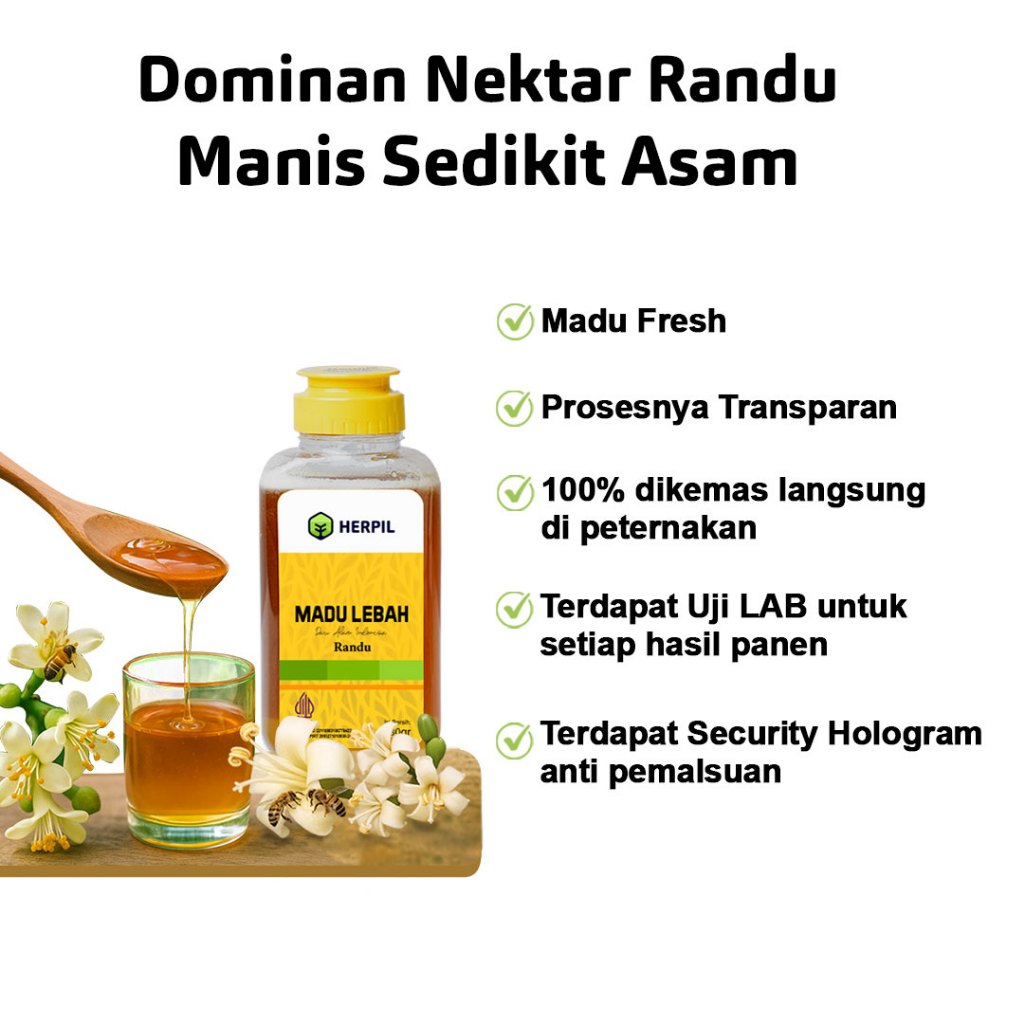 

Herpil madu lebah 330 gram madu asli murni fresh dominan nektar randu 100% dikemas di peternakan