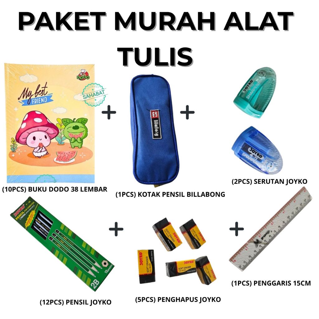 

1 SET ALAT TULIS LENGKAP/1 SET ALAT TULIS MURAH/PAKET ALAT TULIS EKONOMIS/BUKU UKURAN KWARTO/PENDEK
