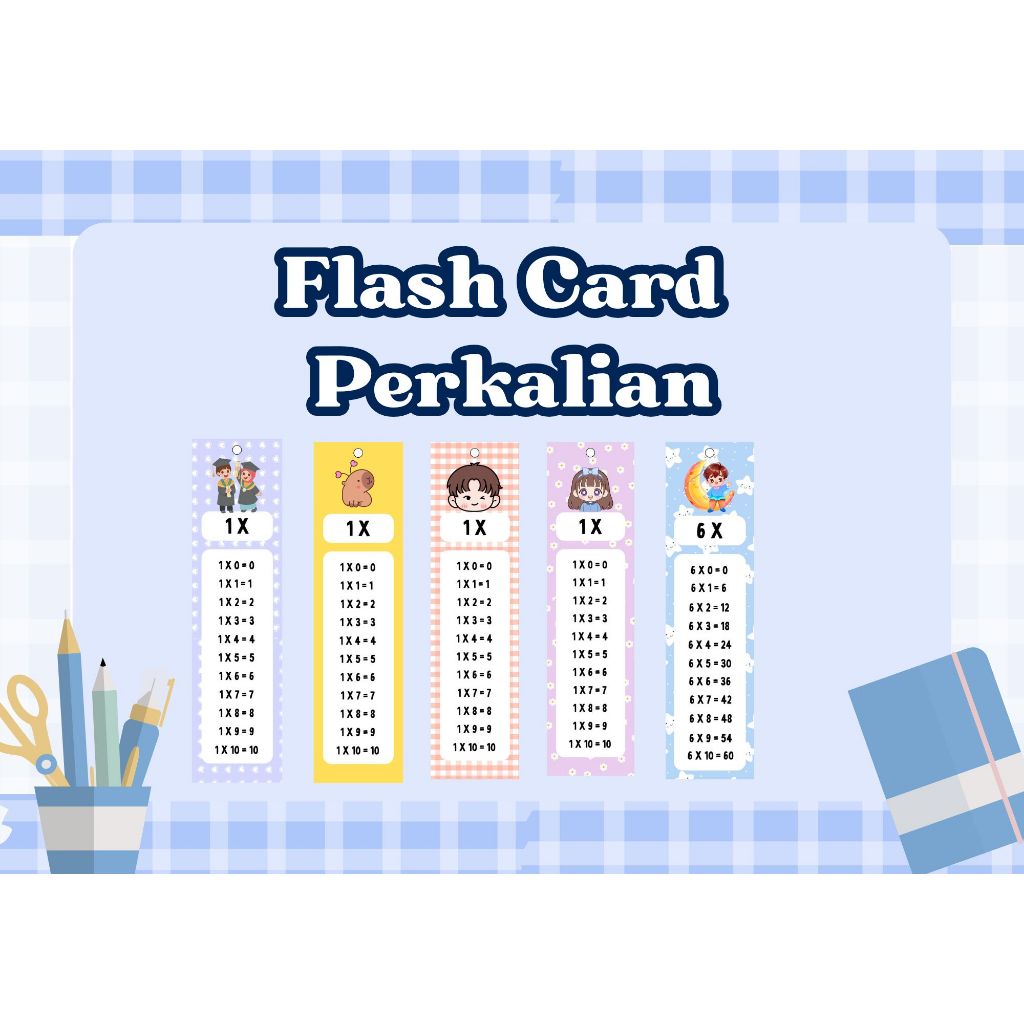 FLASH CARD PERKALIAN ANAK SD/FLASH CARD BELAJAR/ FLASH CARD LUCU