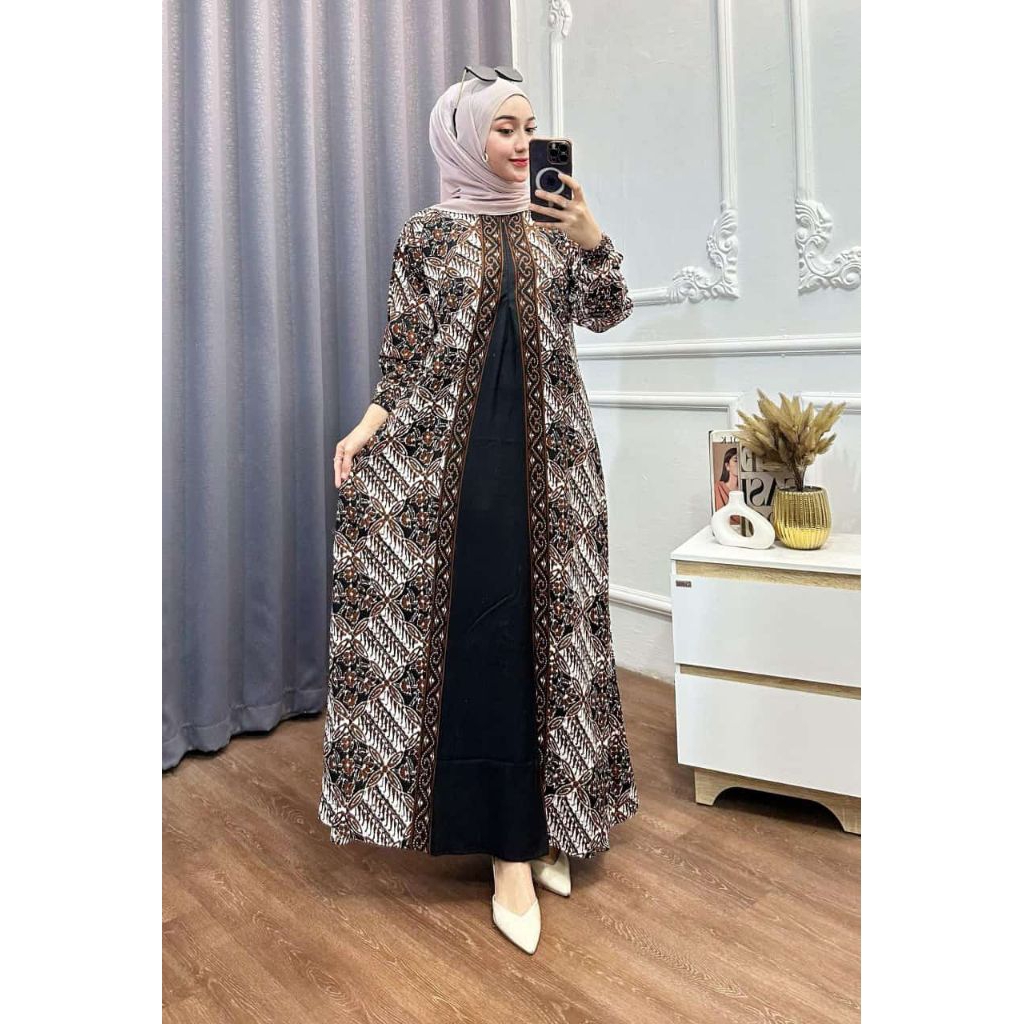 gamis batik cap kombinasi polos