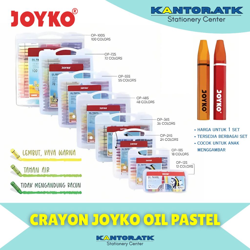 

Joyko Oil Crayon Set with 12, 24, 36, 48, 55, 72, 100 Colors - Crayon Joyko 100 SET